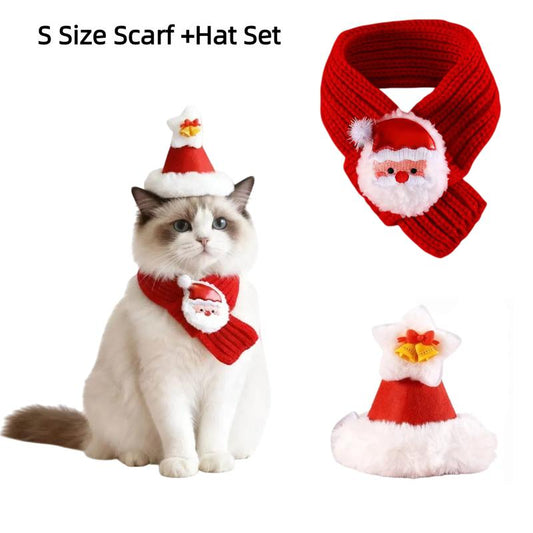 Christmas Costume Gift for Pet Red Santa Cat Dog Costumes with Scarf Hat Set Adjustable for Cats & Small Dogs Hat & Scarf Christmas Gift Christmas 2025 Winter