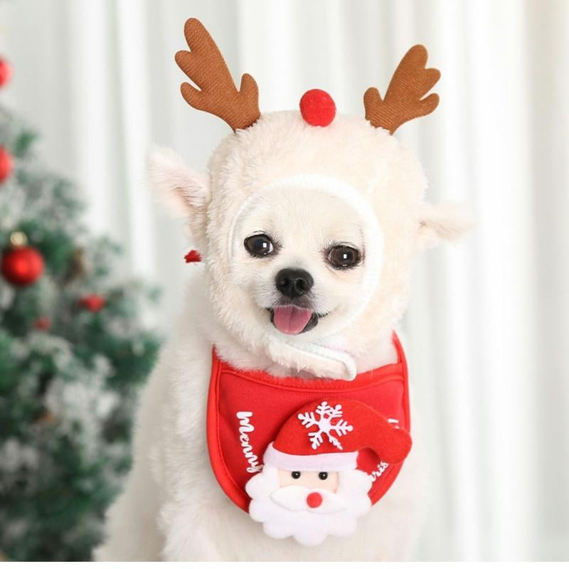 Pet Christmas Hat and Scarf Santa Scarf for Cat Dog Cosplay Dress up Holiday Costume Set New Year Festive Party Costume Accessories Puppy
