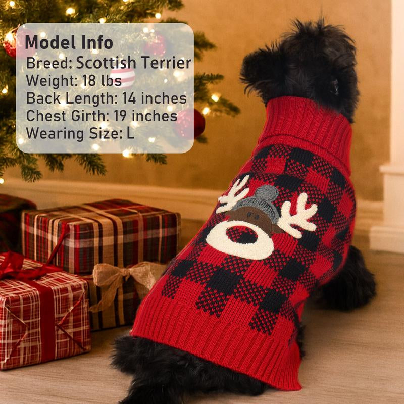 KYEESE Cozy Christmas Dog Sweater with Reindeer Pattern Festive Pet Costume Cute Holiday Outfit for Pets