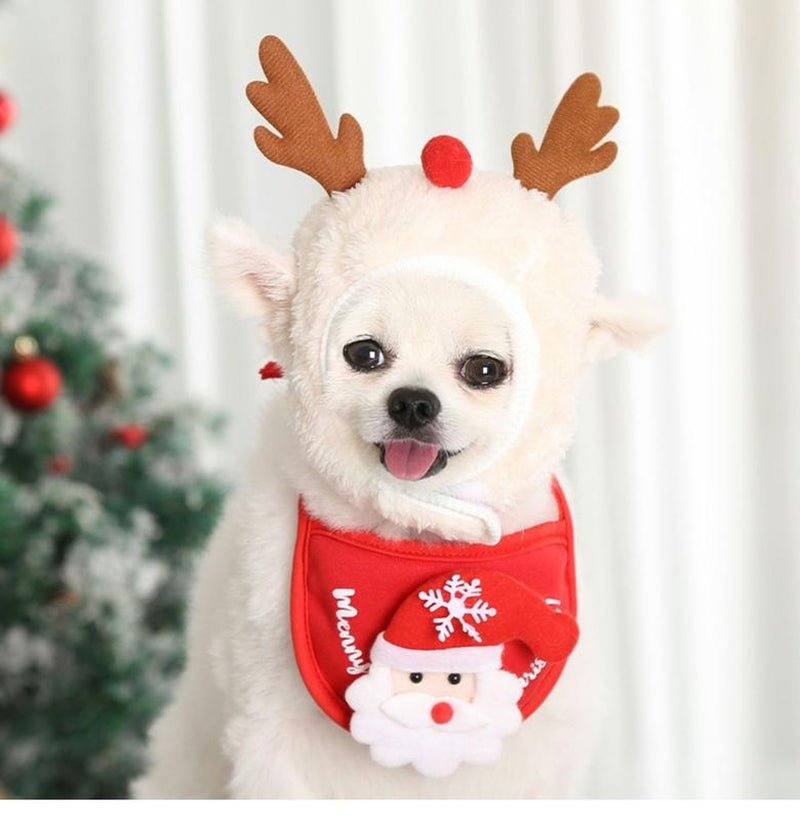 Pet Christmas Hat and Scarf Santa Scarf for Cat Dog Cosplay Dress up Holiday Costume Set New Year Festive Party Costume Accessories Puppy
