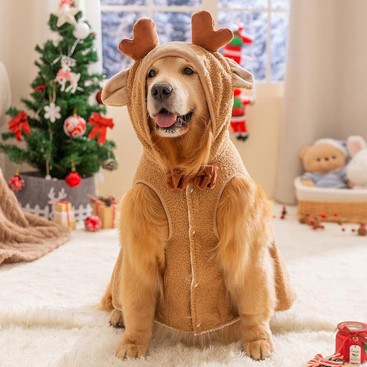 [Hipipet] Christmas Dog Cape for Large Breeds! Warm Winter Wear for Golden Retrievers/Samoyeds/Border Collies - Perfect Festive Outfit for Holiday Photos