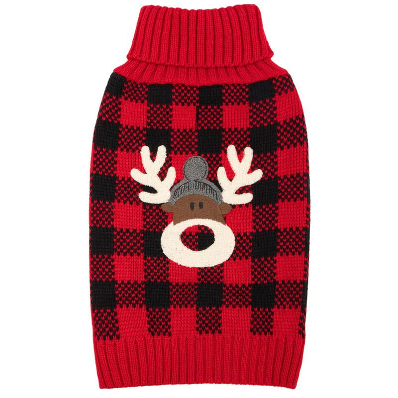KYEESE Cozy Christmas Dog Sweater with Reindeer Pattern Festive Pet Costume Cute Holiday Outfit for Pets