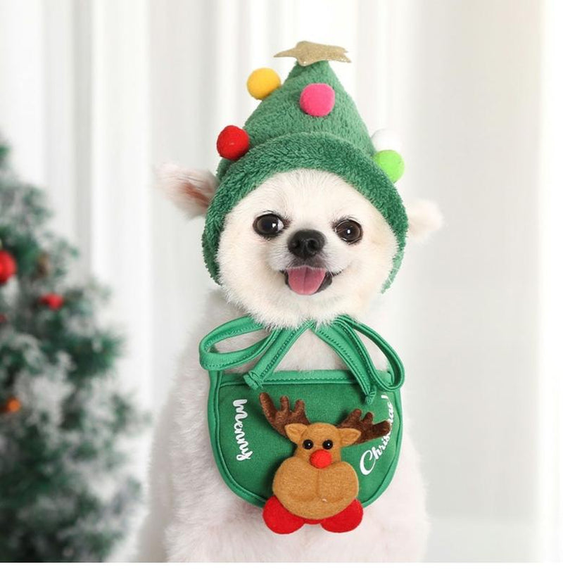 Pet Christmas Hat and Scarf Santa Scarf for Cat Dog Cosplay Dress up Holiday Costume Set New Year Festive Party Costume Accessories Puppy