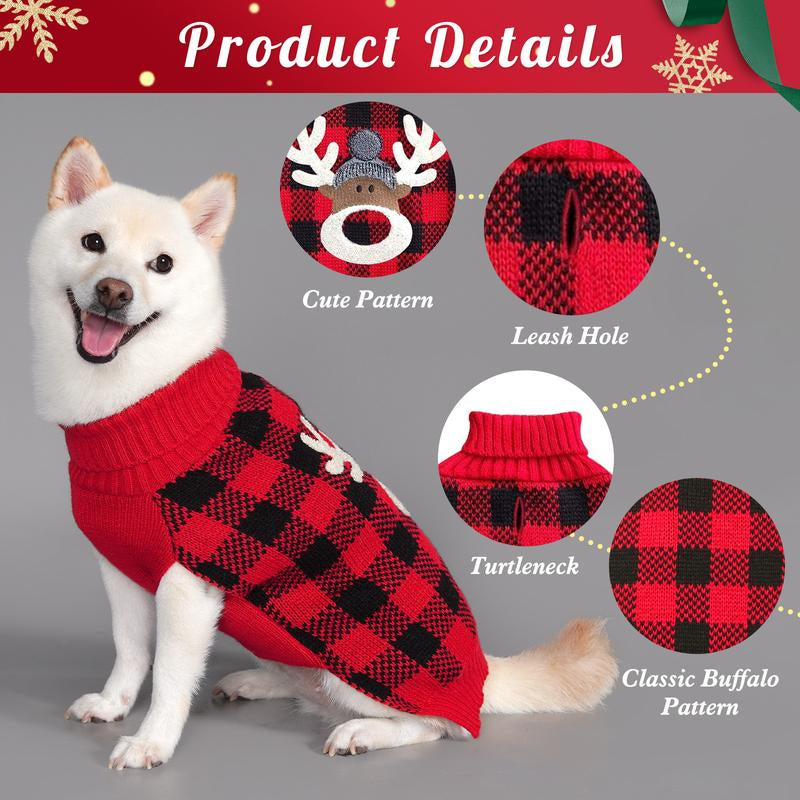 KYEESE Cozy Christmas Dog Sweater with Reindeer Pattern Festive Pet Costume Cute Holiday Outfit for Pets
