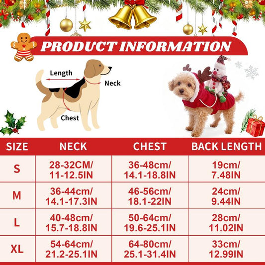 Winter Adjustable Christmas Dog Costume, Reindeer Design Pet, Thickened Warm Clothes for Medium Large Dogs, Festive Holiday Apparel for Poodle